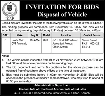 The Institute of Charactered Accountants of Pakistan Karachi Tender Notice